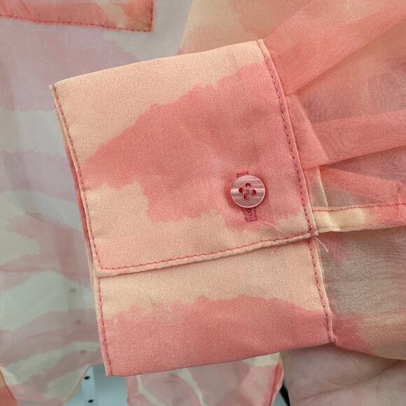 Rachel Zoe Semi-Sheer Button Up Shirt Sz M Pink Orange Animal Print Long Sleeves - Picture 3 of 9